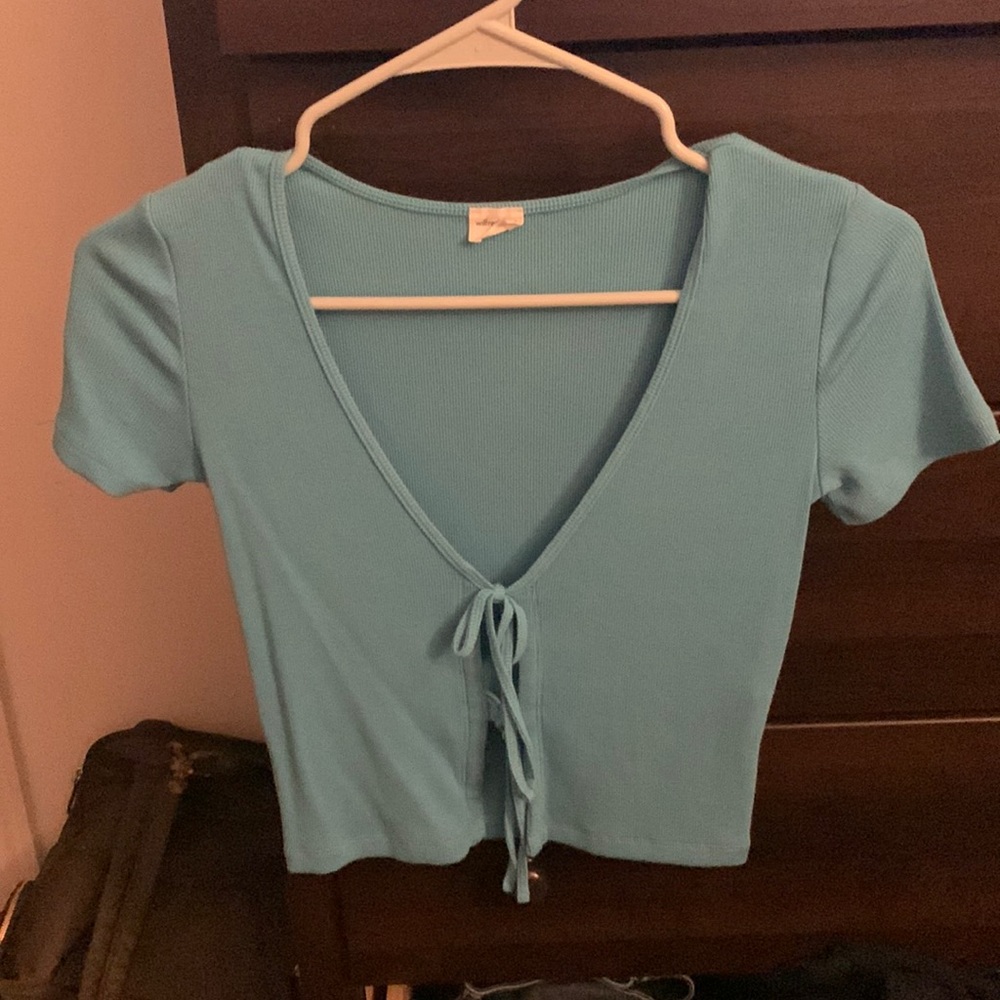 Light blue tie front shirt